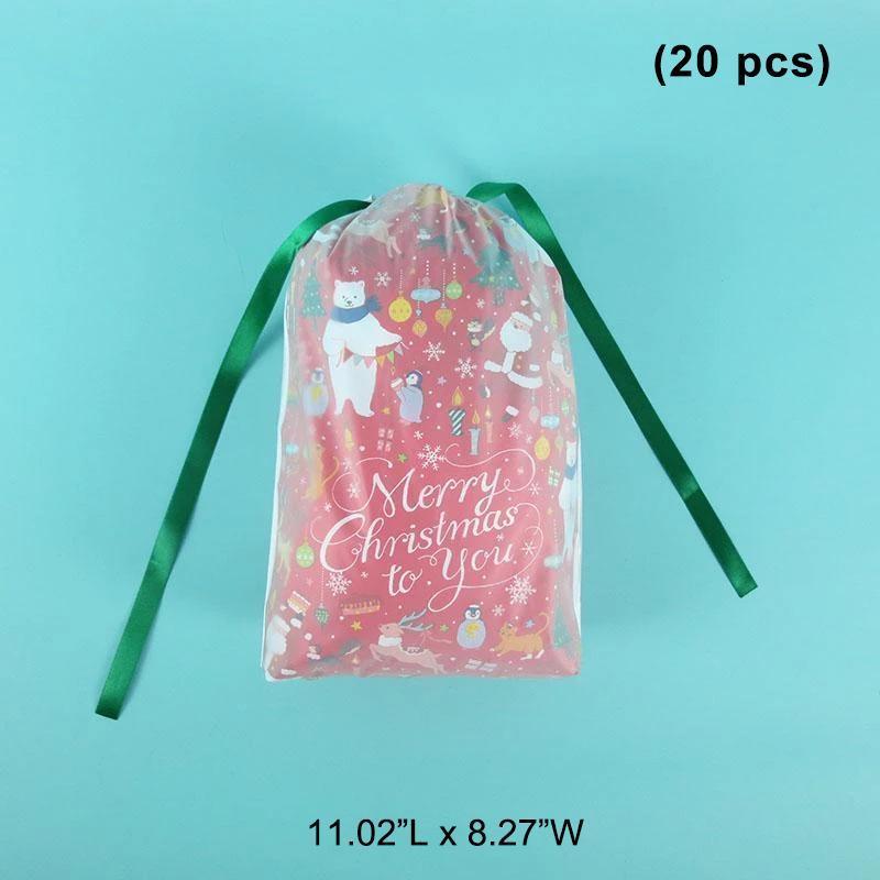 Reusable green Christmas gift bag featuring a Santa Claus print, great for holiday presents.