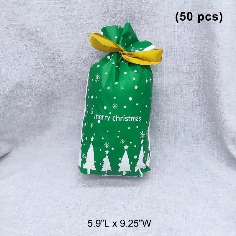 Close-up of a Christmas gift bag with a detailed snowflake design and sturdy drawstring.
