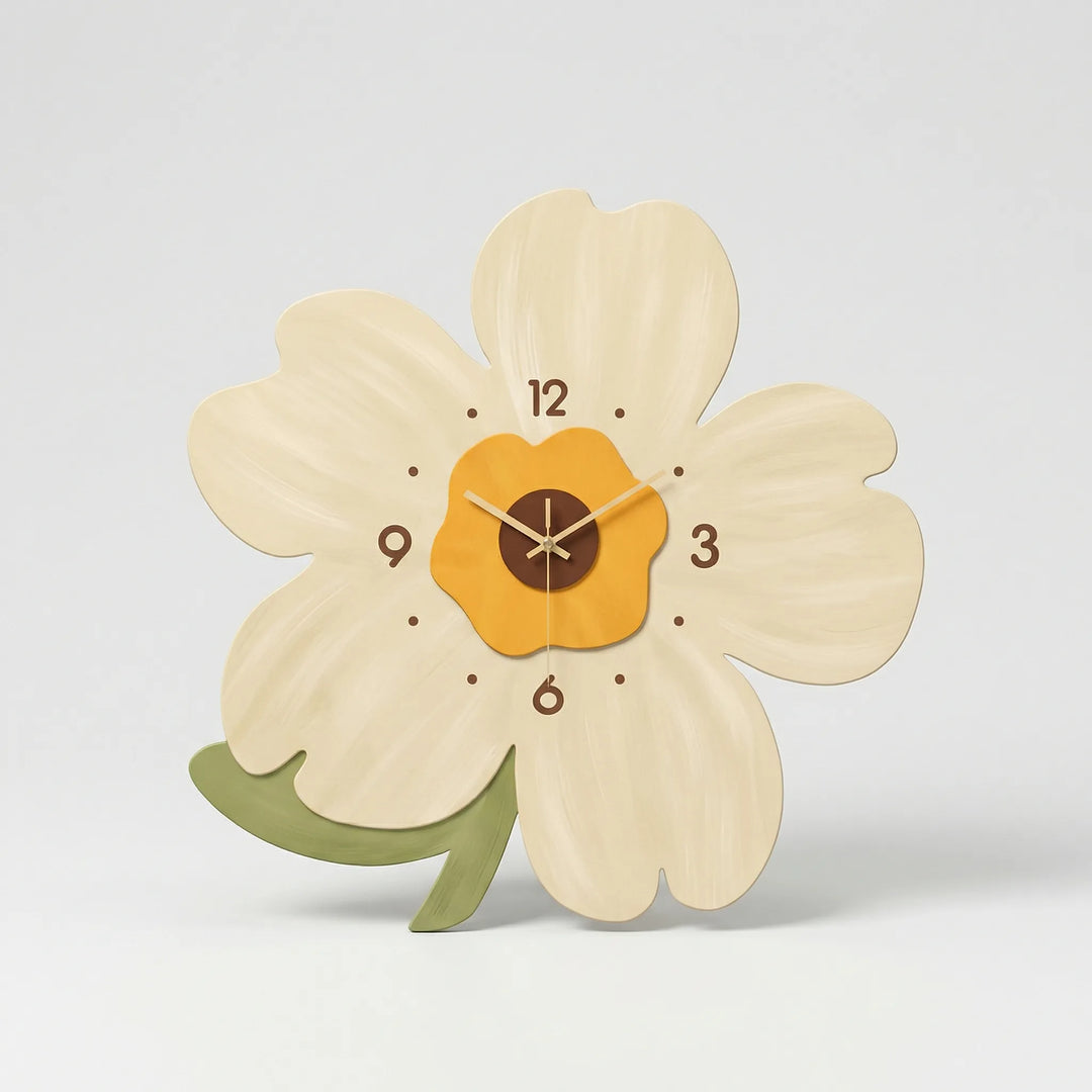Silent flower wall clock featuring a vibrant floral design, perfect decorative kitchen clock.