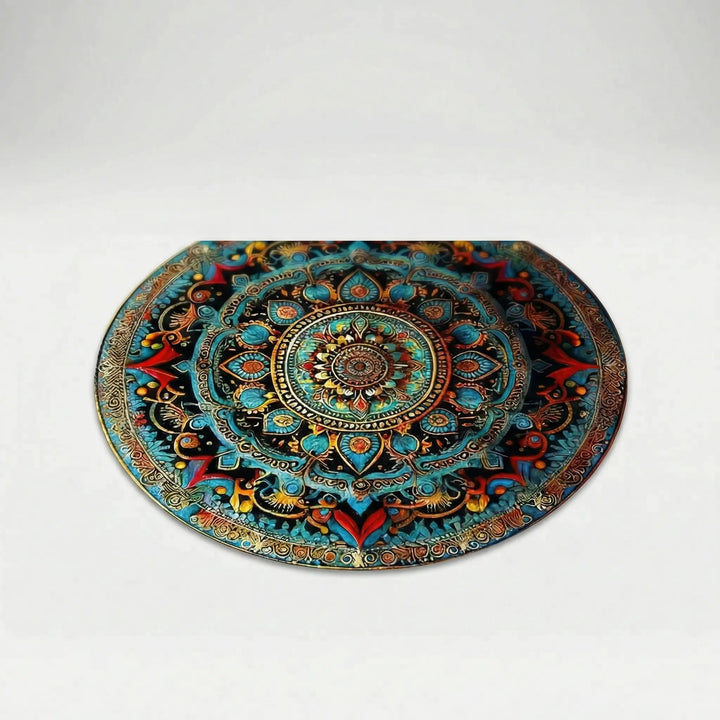 Washable half-round mandala doormat, non-slip entryway rug. Decorative Flowique waves for indoor/outdoor use.
