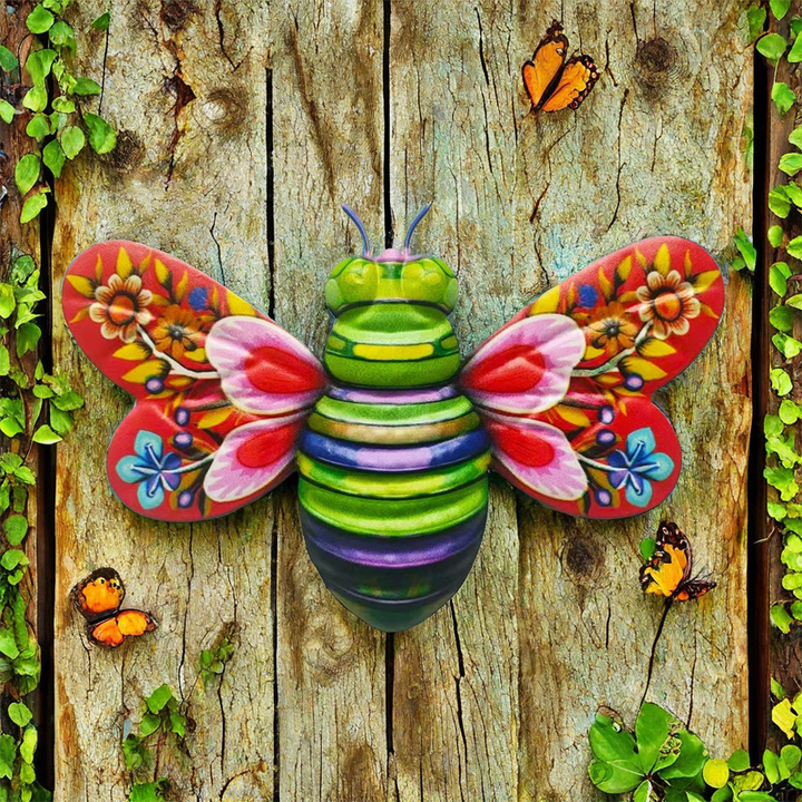 Elegant iron bee sculpture, adding a whimsical touch to any garden or home wall.