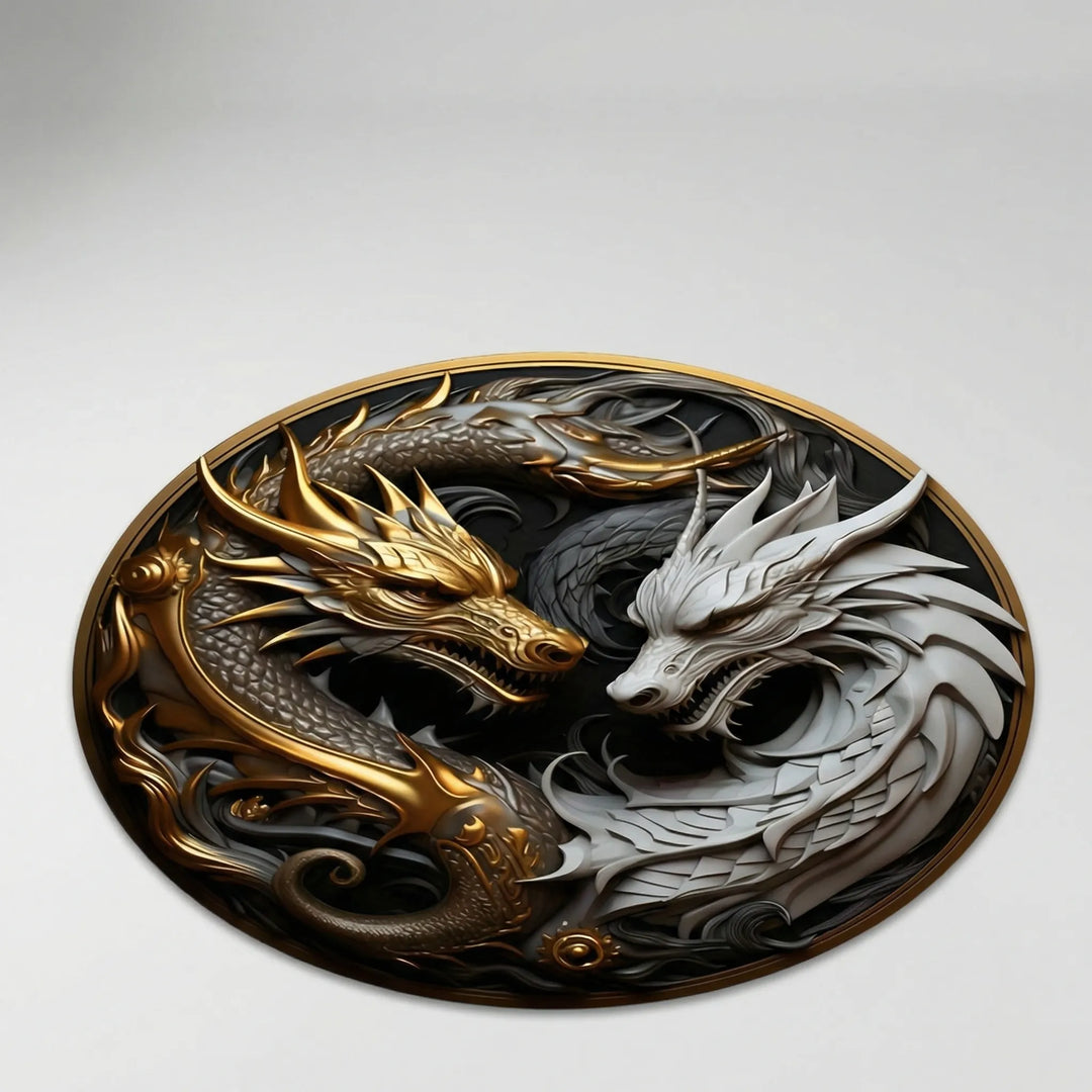 Washable round dragon area rug with non-slip backing, adding mythical decor to any living room.