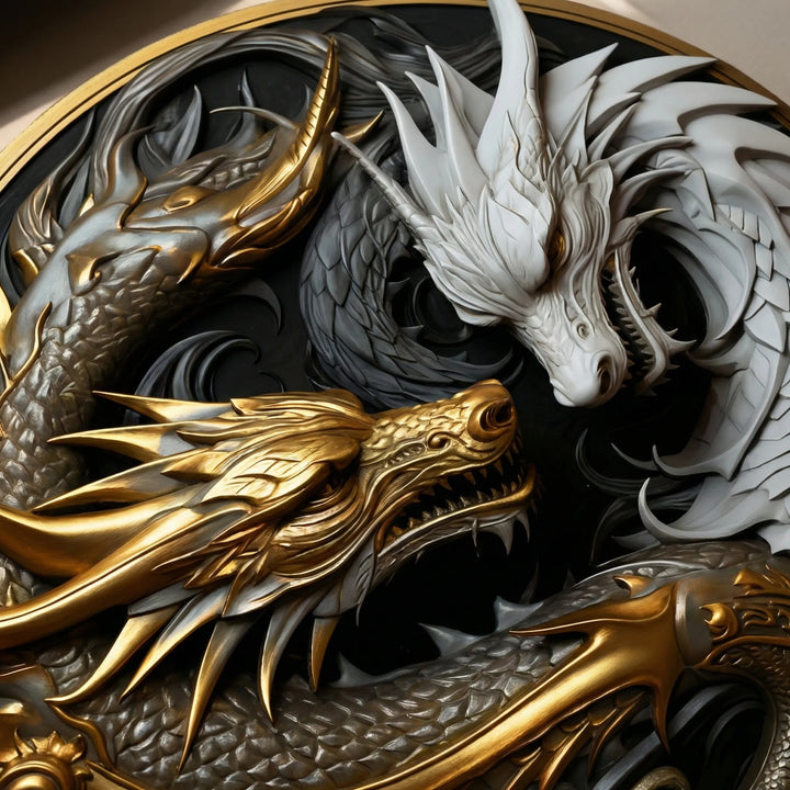 Vibrant round dragon area rug for living room or bedroom, a unique mythical floor accent with waves.
