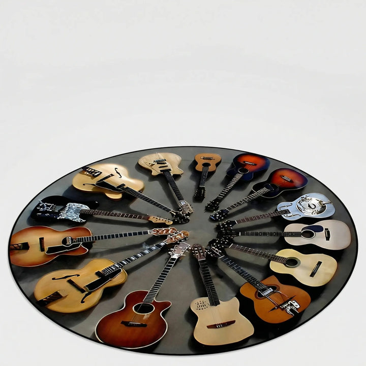 Flowique wave design guitar shaped area rug, non-slip. Perfect for bedroom or music space.