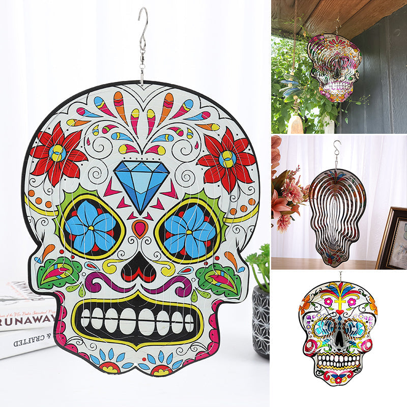 Colorful Sugar Skull Wind Spinner, elegant garden accessory, visual display