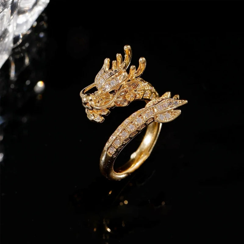 Women's fashion ring: adjustable dragon design with sparkling zirconia accents, perfect gift