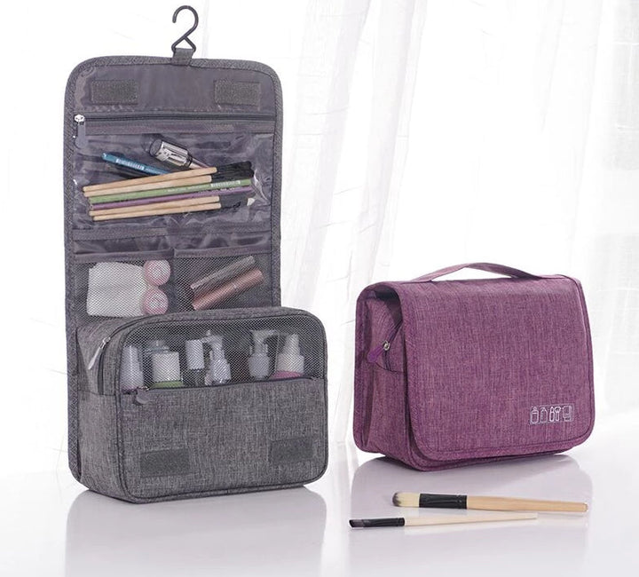 Deluxe hanging toiletry bag, travel organizer for bathroom essentials.