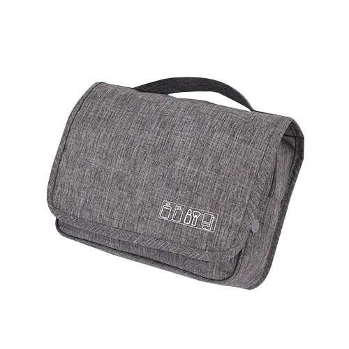 Portable deluxe travel bag, designed to hang for easy access to toiletries.