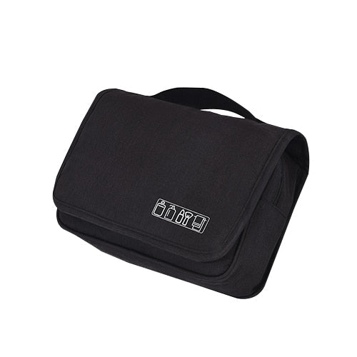 Unisex travel wash bag with multiple compartments for efficient organization.
