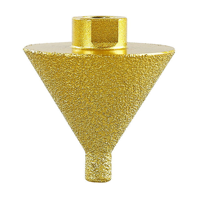 Packaging of a diamond chamfer grinder bit, highlighting its tile and stone uses
