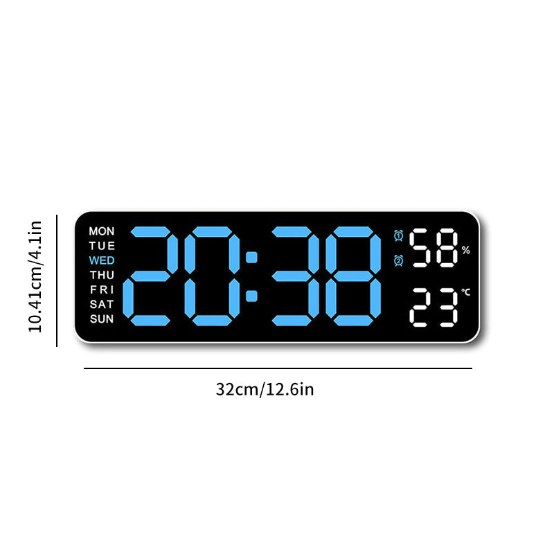 Digital LED wall clock displaying temperature in addition to time, multi-functional