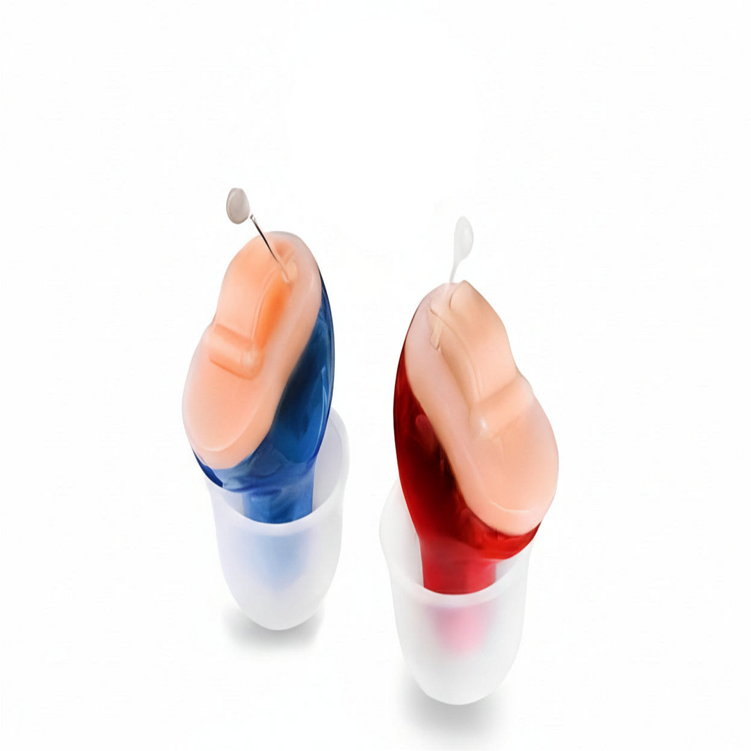 Discreet rechargeable in-ear hearing enhancers for adults, providing clear audio for daily use & mild hearing loss.