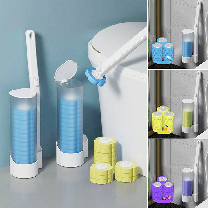 Disposable toilet brush with dissolvable cleaning agent
