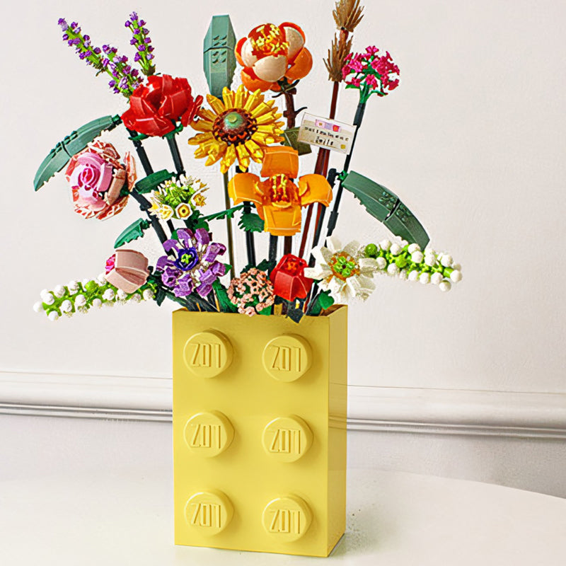 Adult DIY botanical building blocks kit, creative floral arrangement for home decor.