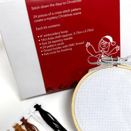 Festive Christmas Advent Calendar embroidery kit, DIY holiday decor