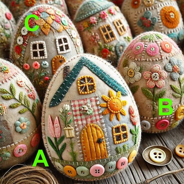 Table organized with all supplies for the Felt Easter Egg House creative kit
