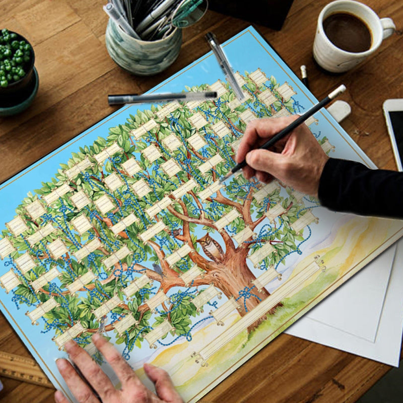 Unfinished family tree chart on quality paper, ready for names, a unique DIY family history project