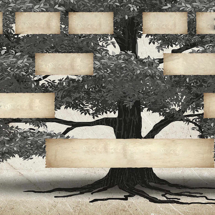 Hand holding a pen, poised to fill in a DIY genealogy family tree chart, personalized gift concept