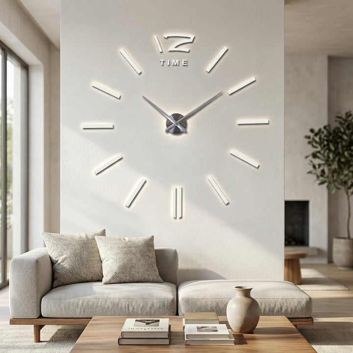 DIY modern wall clock kit, sleek mirror numbers, silent movement, perfect for home decor.