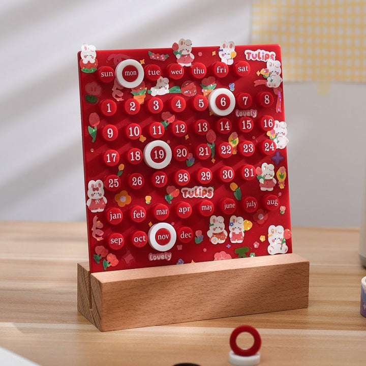 DIY perpetual calendar kit, showcasing the individual pieces before assembly