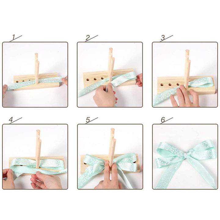 DIY bow creator jig made of wood, used for making decorative ribbon bows with ease