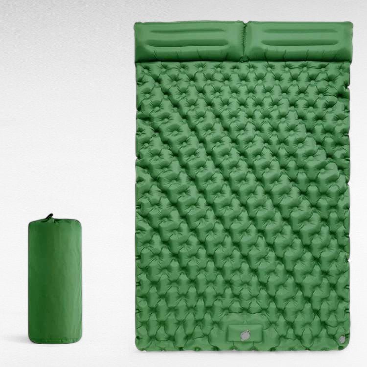 Double camping air mattress for 2 people, fast inflation & portable comfort.