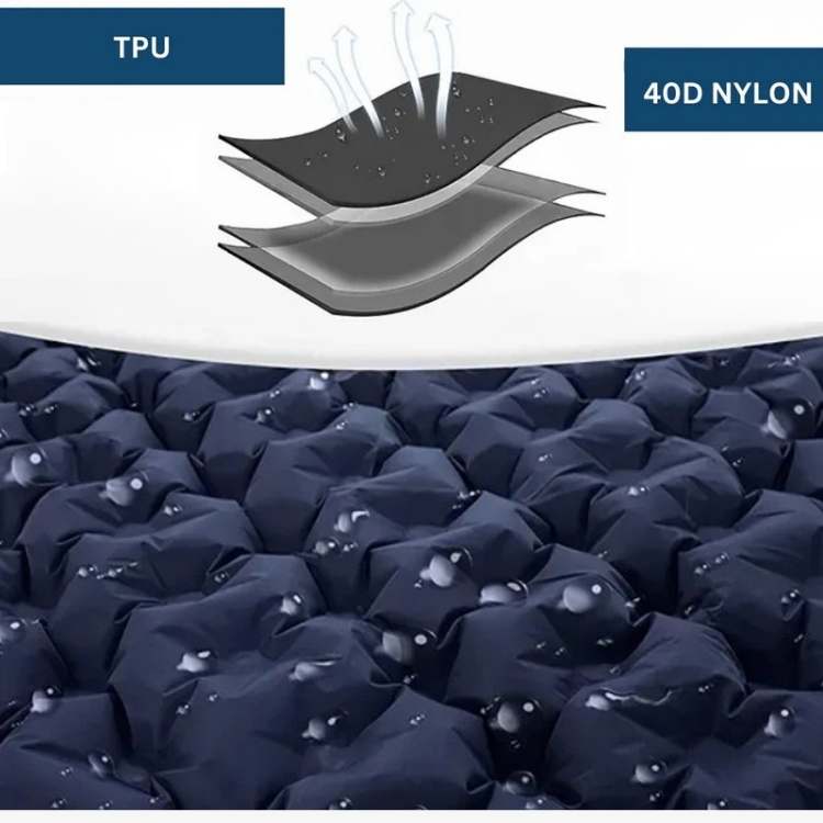 Comfortable 2-person air mattress for camping trips. Fast inflating, portable sleeping pad for outdoor use.