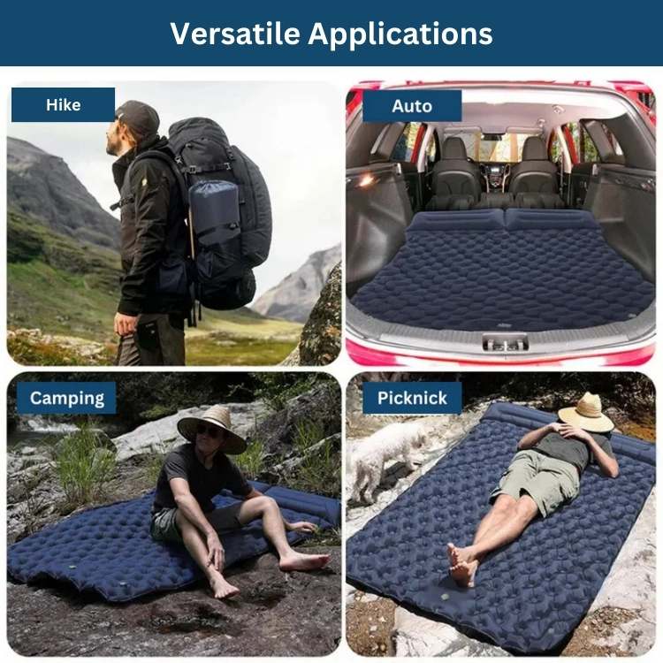Lightweight, portable double air mattress. Perfect 2-person sleeping pad for backpacking, travel, & camping.