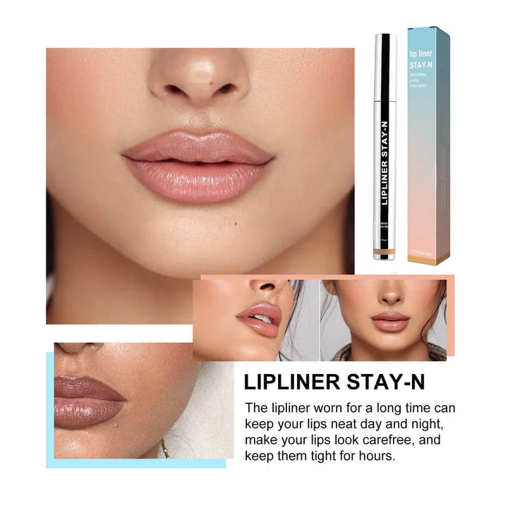 Uncapped Dual-Ended Lip Liner, highlighting its contrasting shades for adaptable long-lasting lip makeup looks.
