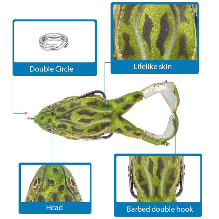 Close-up of a frog fishing lure, soft bait with integrated propellers for topwater action