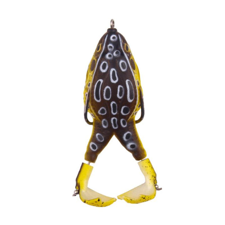 Frog-shaped fishing bait with dual rotating propellers, perfect for topwater bass angling