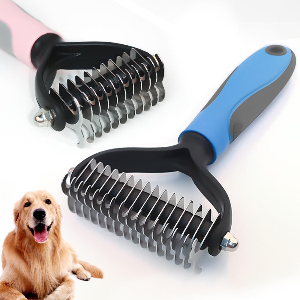 Dual-sided pet dematting comb for dogs and cats. Removes mats & tangles. Pet grooming tool.