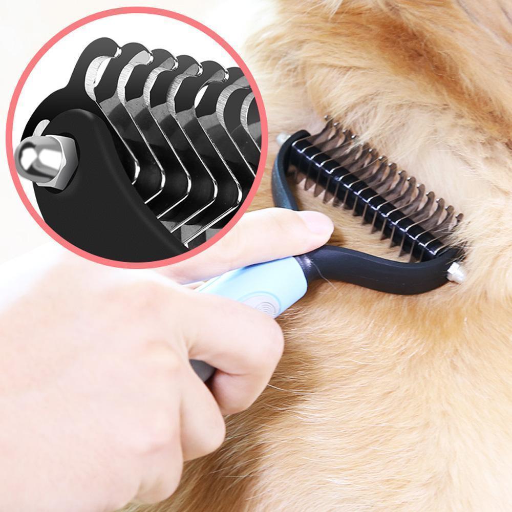 Durable dematting comb, a must-have pet grooming supply for removing stubborn mats from cats & dogs.