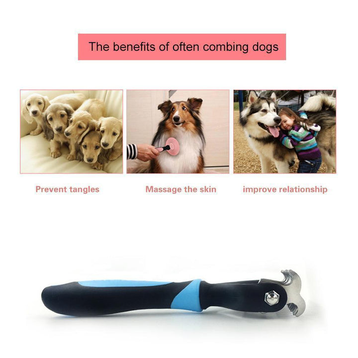 Professional-grade dematting tool for pets, featuring different teeth spacing for effective tangle removal.