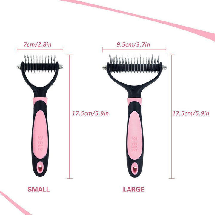 Pet dematting comb with a comfortable grip, perfect for regular dog and cat grooming sessions. Deshedding.