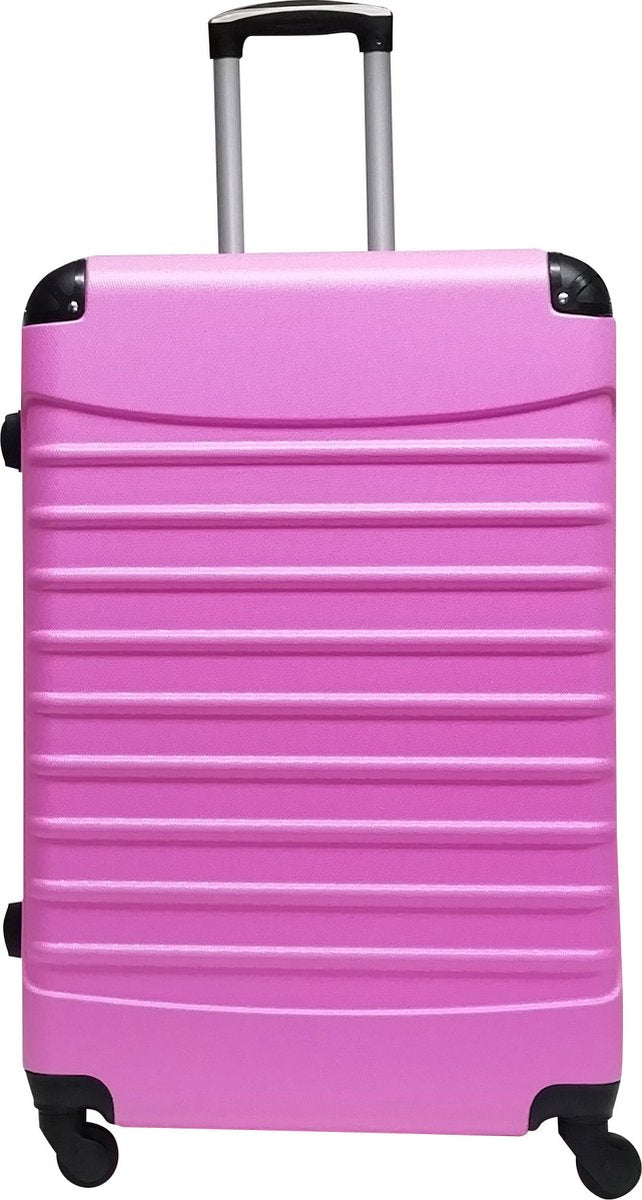 Unisex pink hardshell 2-piece luggage set for vacation travel. Durable suitcases and spinner wheels included.