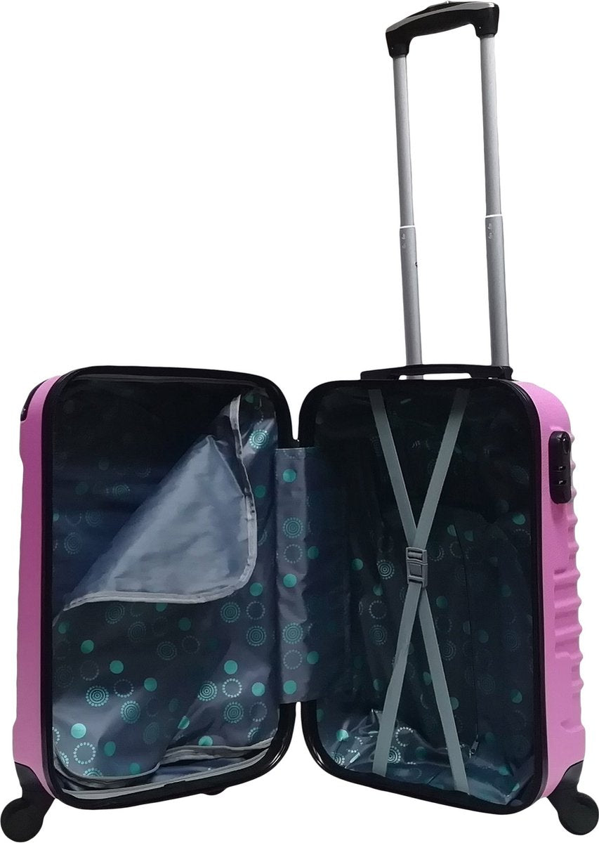 Stylish pink hardshell 2-piece luggage set with spinner wheels, ideal for any durable travel needs.