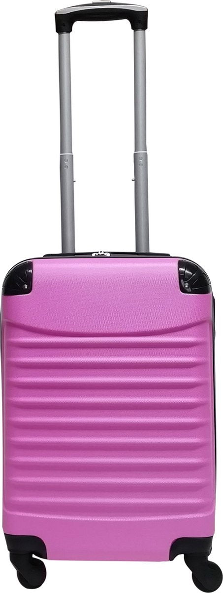 Durable hardshell pink 2-piece luggage set with spinner wheels, perfect for secure and easy travel.