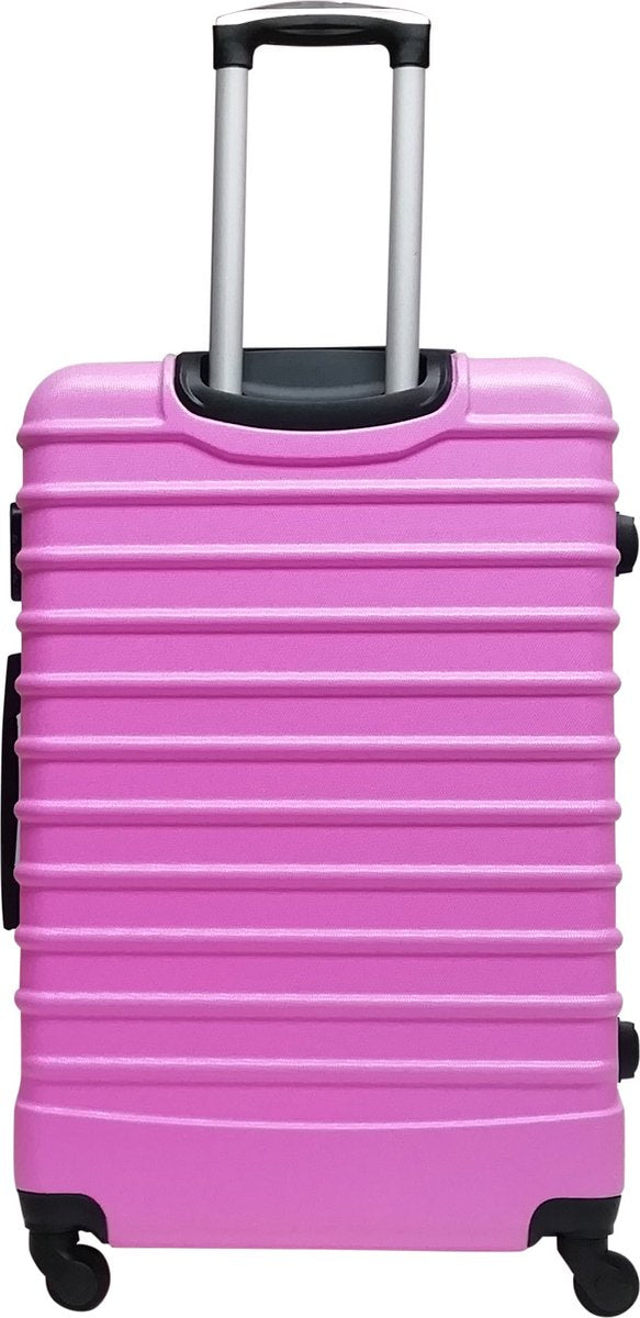 Pink 2-piece hardshell luggage set for travel. Durable carry-on & checked suitcases with spinner wheels.