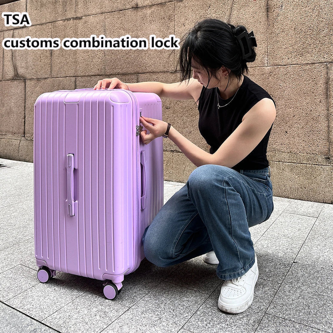 Smart hard shell travel suitcase with integrated USB charging port for convenient on-the-go power.