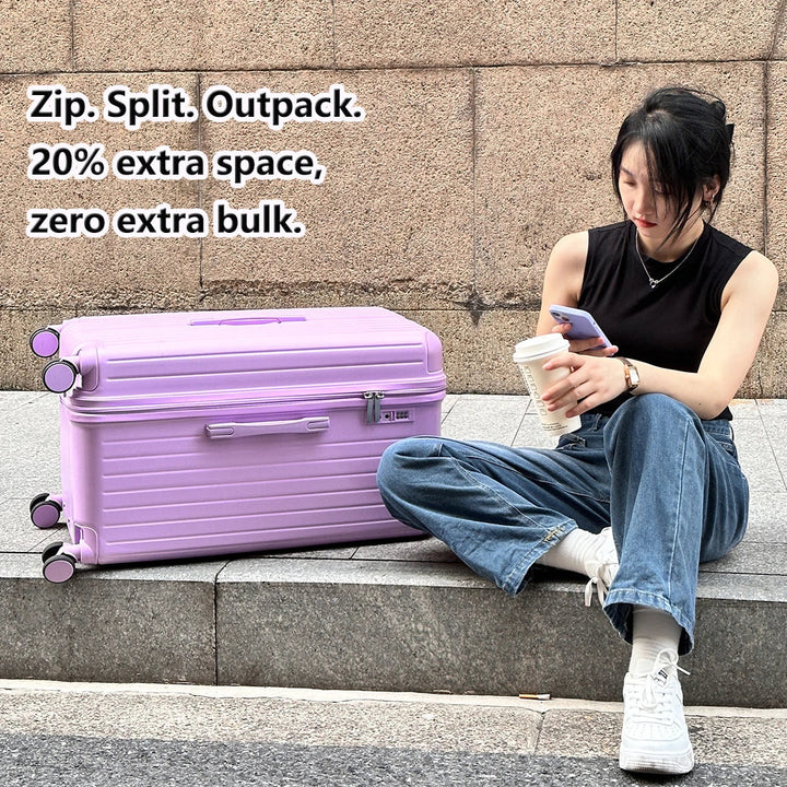 Expandable hard shell luggage, Milano Voyager, featuring silent spinner wheels for smooth, effortless travel.