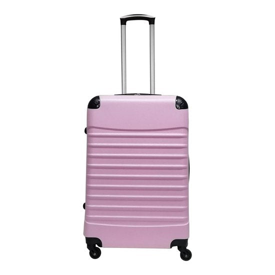 Hard shell carry-on suitcase, excellent for short trips, with sturdy spinner wheels & secure lock.
