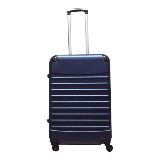 Durable hardshell travel suitcase, shock-absorbent, with multi-directional spinner wheels.