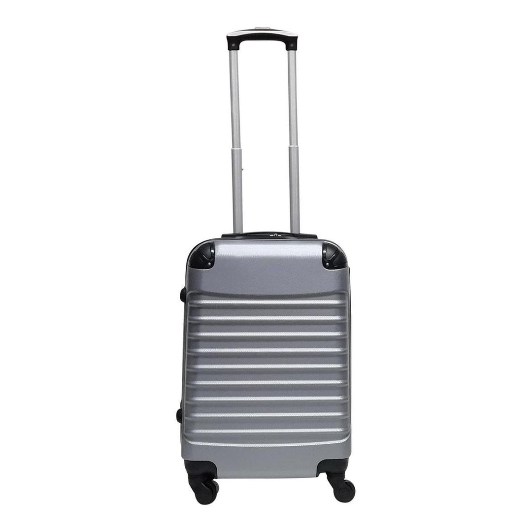 Cabin-sized hard shell suitcase with spinner wheels, ideal for convenient overhead storage.