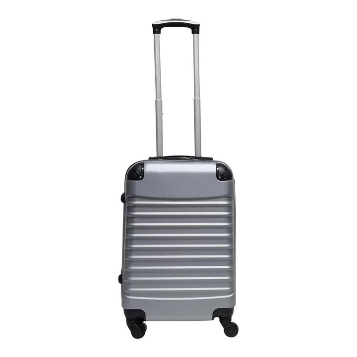 Cabin-sized hard shell suitcase with spinner wheels, ideal for convenient overhead storage.
