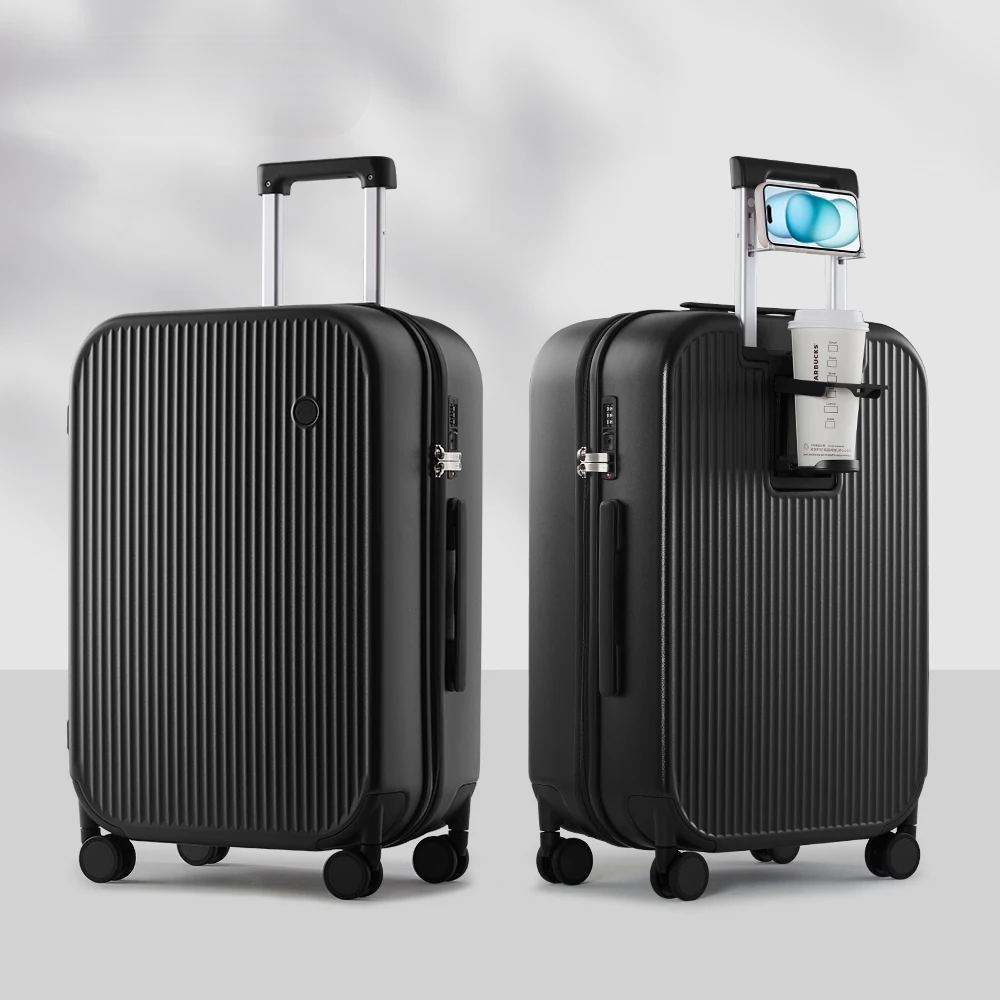 Stylish hardshell spinner suitcase, perfect for vacation or business trips, offering durability and easy portability.