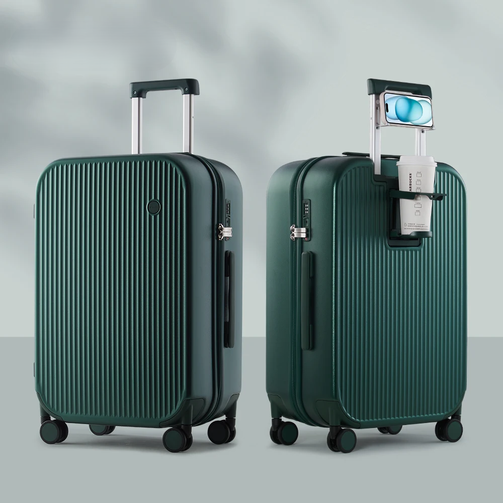 Versatile hardshell spinner suitcase with cup holder, lightweight and durable for organized carry-on or checked travel.