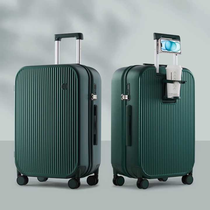 Versatile hardshell spinner suitcase with cup holder, lightweight and durable for organized carry-on or checked travel.