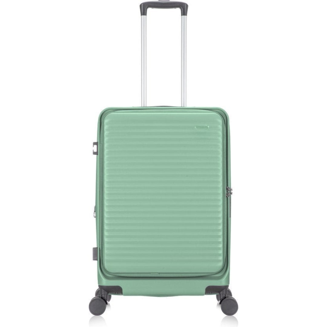 Durable hardshell suitcase, "Vienna" series, with laptop compartment & spinner wheels for travel.