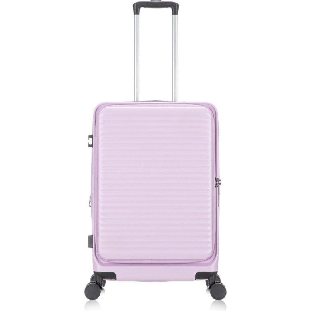 Impact-resistant hardshell checked baggage, expandable, with a convenient laptop compartment for vacations.